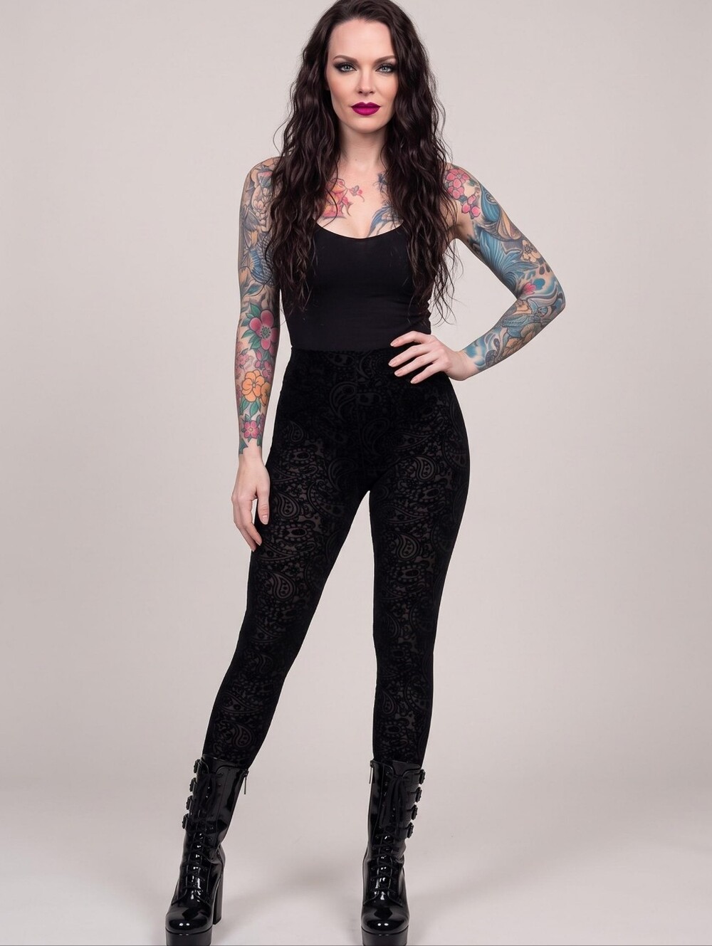 Killstar Altheas Evil Leggings Black Velvet Burnout Paisley Pants Gothic NWT XS